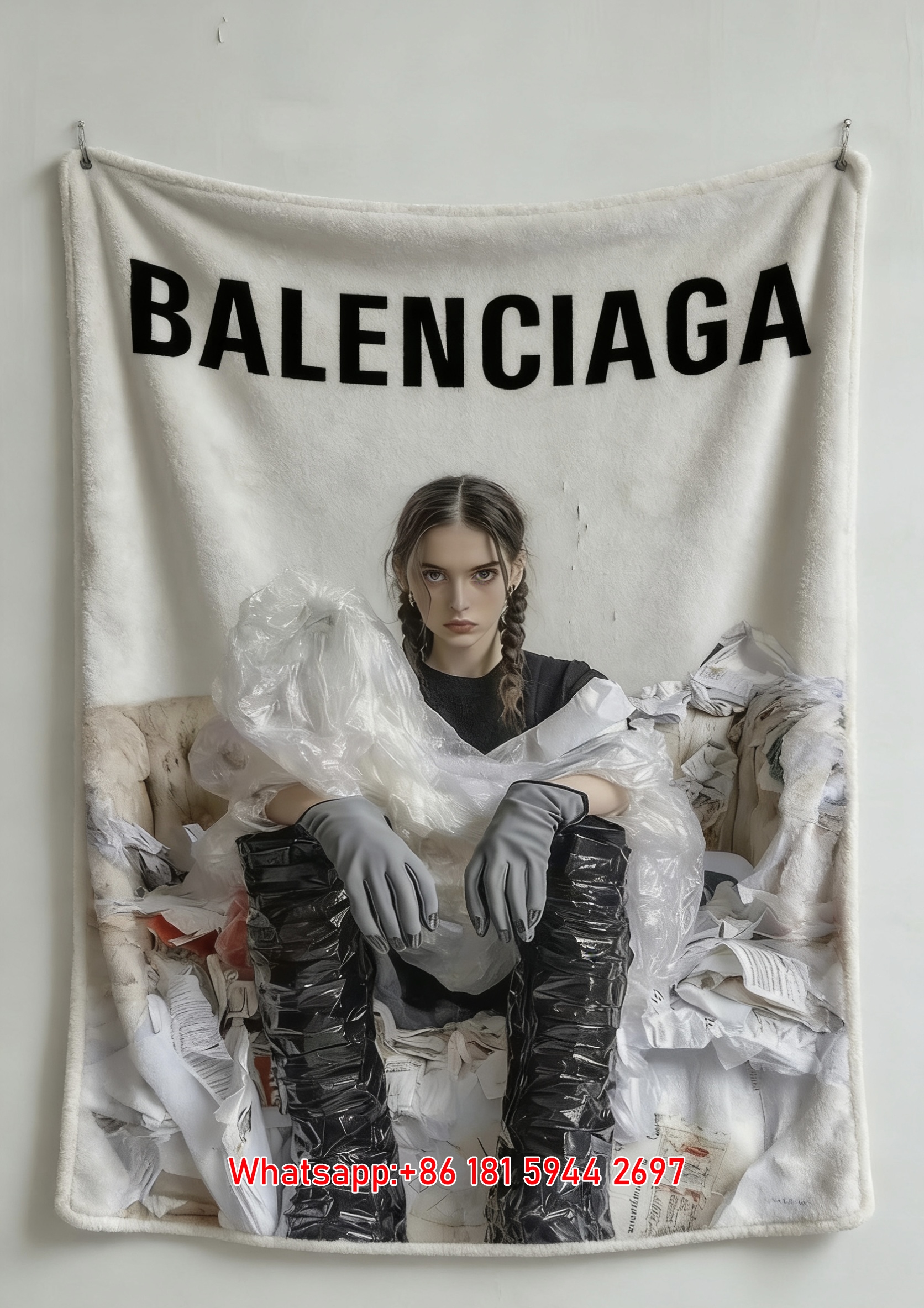 Balenciaga Trash Art Flannel Sofa Throw Blanket for Wall Hanging BA082